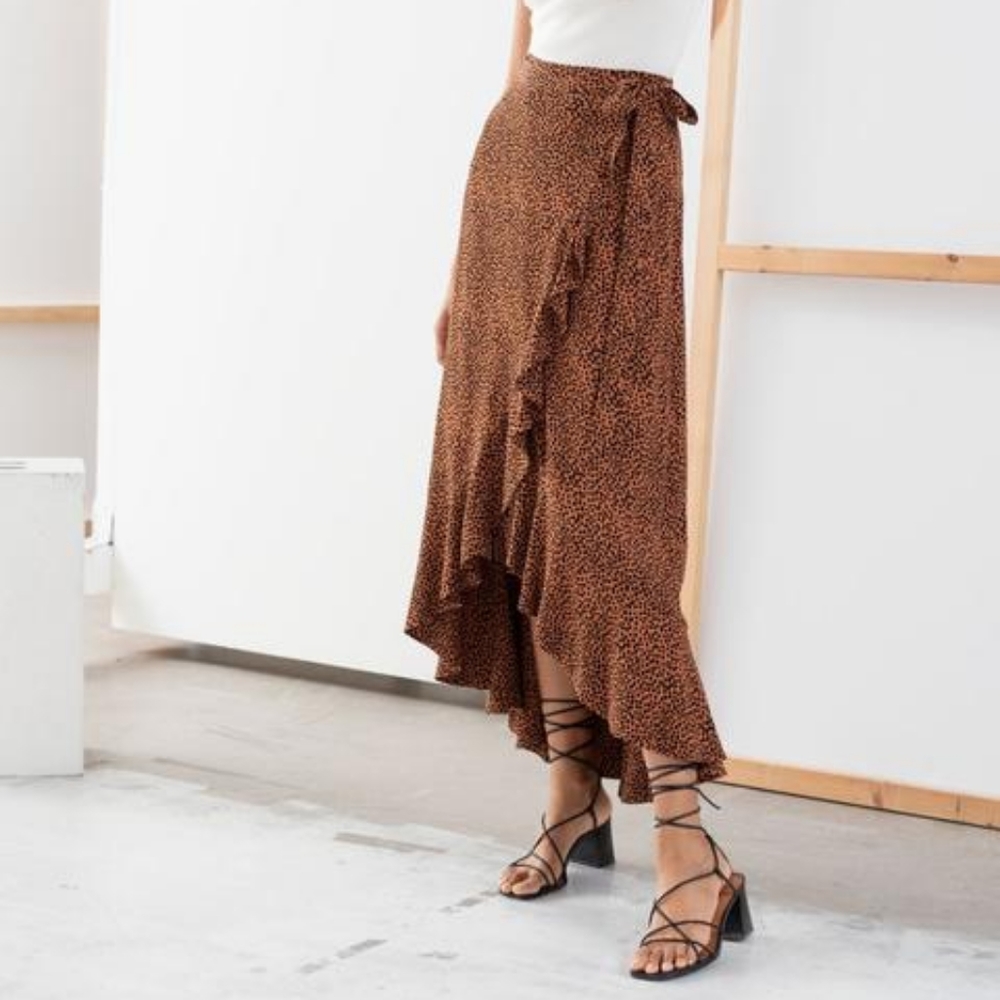 & Other Stories Leopard Ruffle Wrap Skirt - Sz 2